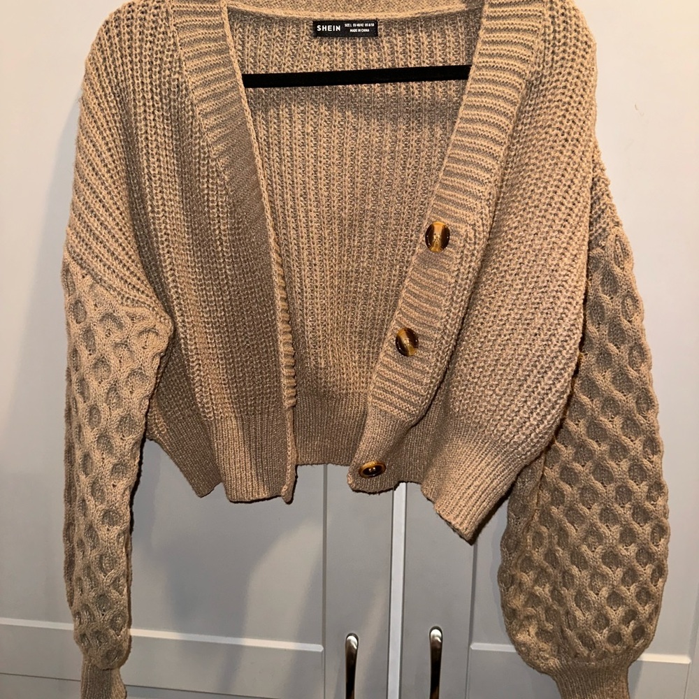 SHEIN Tan Chunky Knit Cardigan Sweater